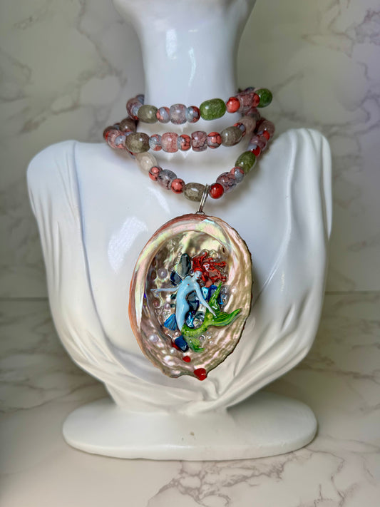August Conch Ethereal Mermaid Sea Shell Necklace – Mermaid in Shell with UV Resin