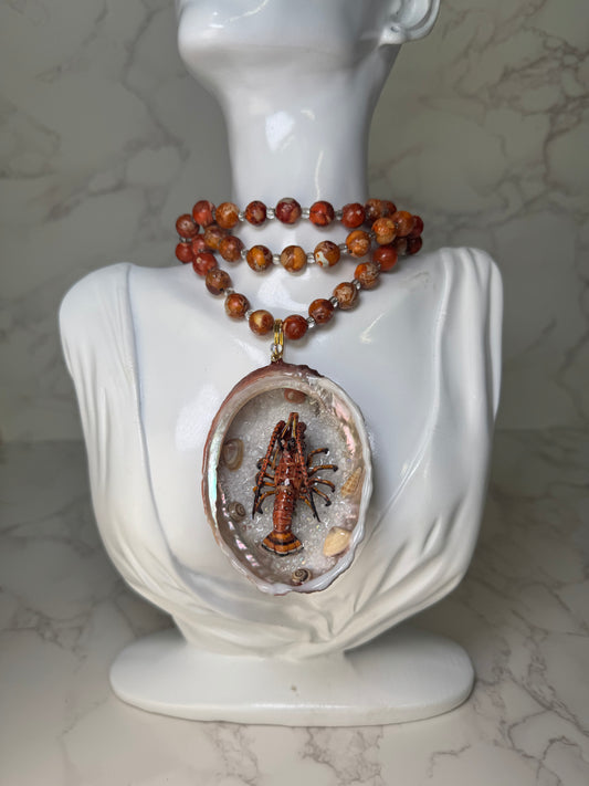 Red Lobster Resin‑Encased Shell Collection Shell Necklaces Sea Necklaces Epoxy Resin Necklace