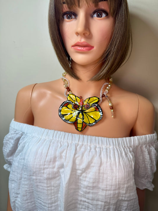 Whisper of Wings Real Orchid Butterfly Necklace | Hand Painted Flower Jewelry | Botanical Resin Art Pendant