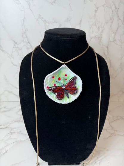 Sea of Dreams Natural Seashell Butterfly Necklace | Handmade Coastal Jewelry | UV Resin Ocean Art