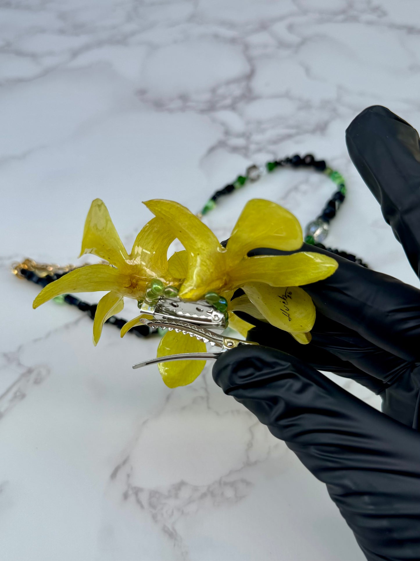 Blushing Golden Trinity Orchid Triple Mini Orchid Flower Jewelry – Necklace, Hair Clip & Brooch | Handmade Floral Jewelry