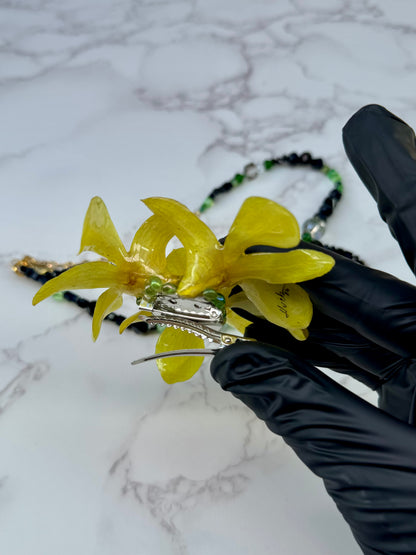 Blushing Golden Trinity Orchid Triple Mini Orchid Flower Jewelry – Necklace, Hair Clip & Brooch | Handmade Floral Jewelry