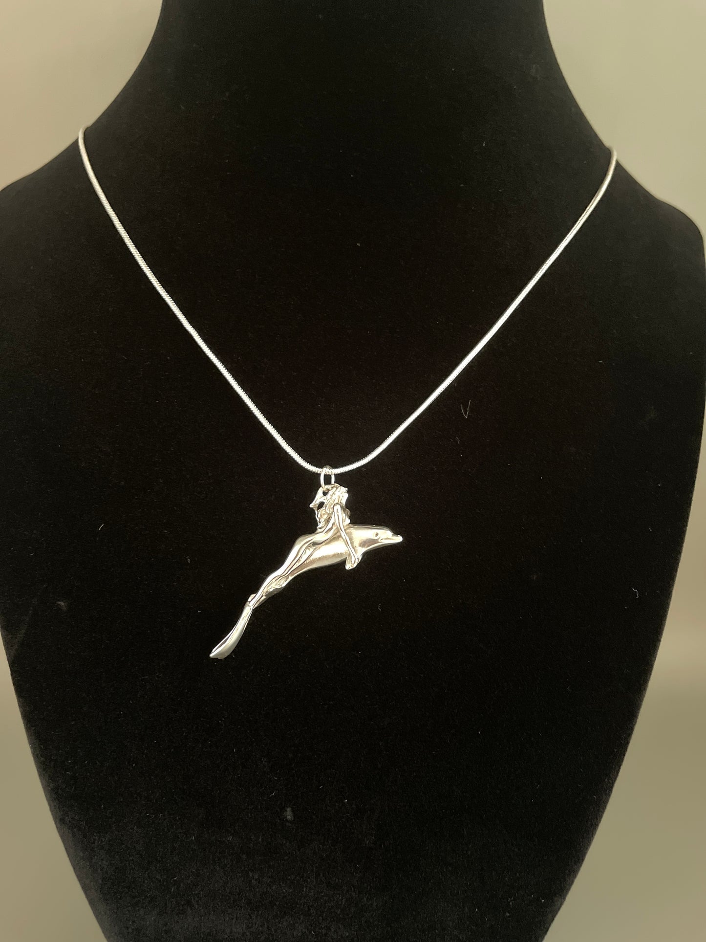 Scuba Girl Riding Dolphin, 925 Silver, 3D Pendant