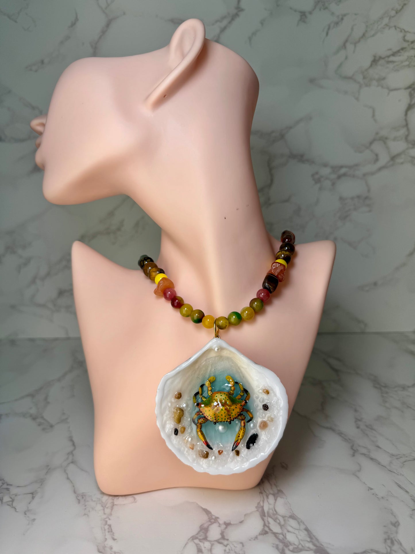 Yellow Crab Shell Necklace - Encapsulated in Real Shell with UV Resin