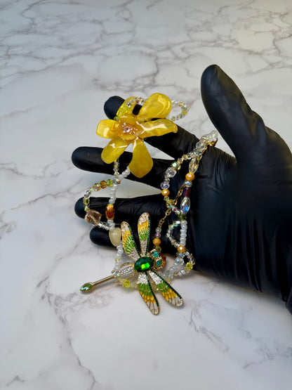 Golden Orchid Dragonfly Necklace
