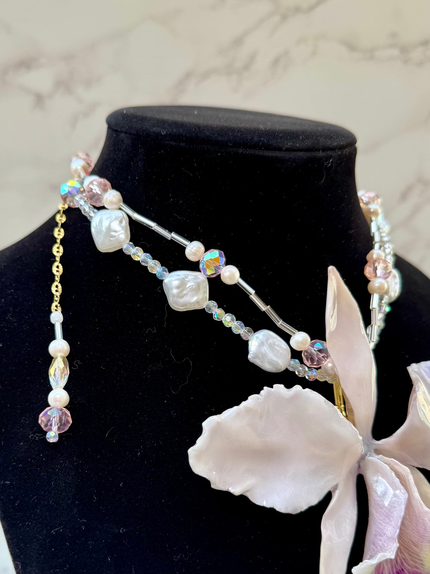 Ivory Cattleya Pearl Necklace