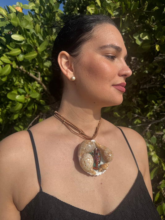 Crimson Tide Natural seashell featuring a miniature realistic lobster and tiny natural shells encapsulated in clear UV resin