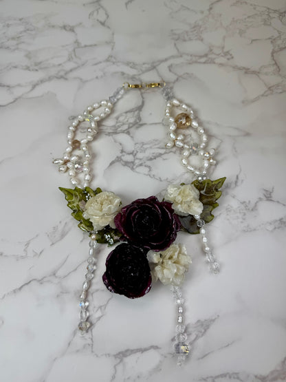 2 Seraphina Eternal Rose – Real Red Rose in UV Resin & Freshwater Pearl Necklace | Handmade Floral Jewelry | Made in USA