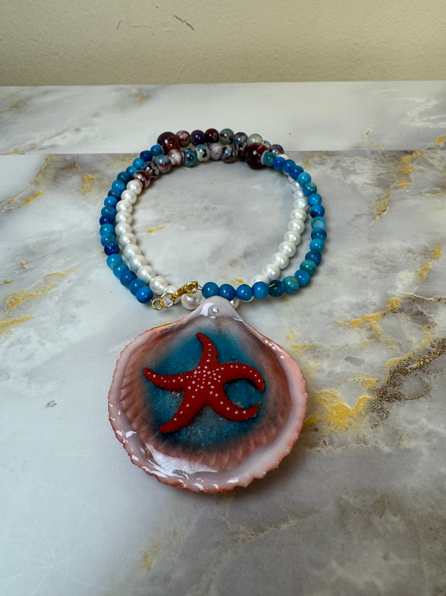 Stunning Red Starfish Necklace Resin‑Encased Shell Collection Shell Necklaces, Epoxy Resin Necklace