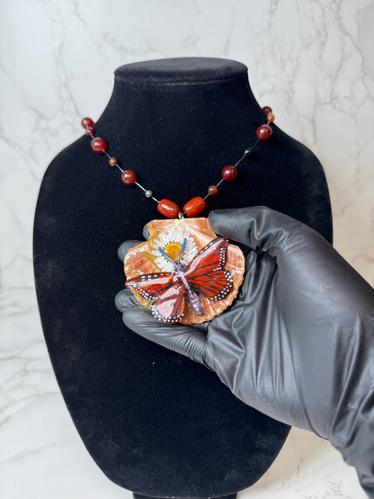 Moonlit Tide Natural Seashell Butterfly Necklace | Handmade Coastal Jewelry | UV Resin Ocean Art