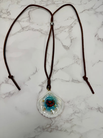 Mini Red Sand Crab Handmade Mini Sand Crab Necklace Encapsulated in Real Shell with UV Resin