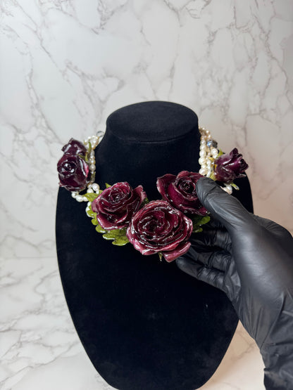 1 Amélie Eternal Rose – Real Red Rose in UV Resin & Freshwater Pearl Necklace | Handmade Floral Jewelry | Made in USA