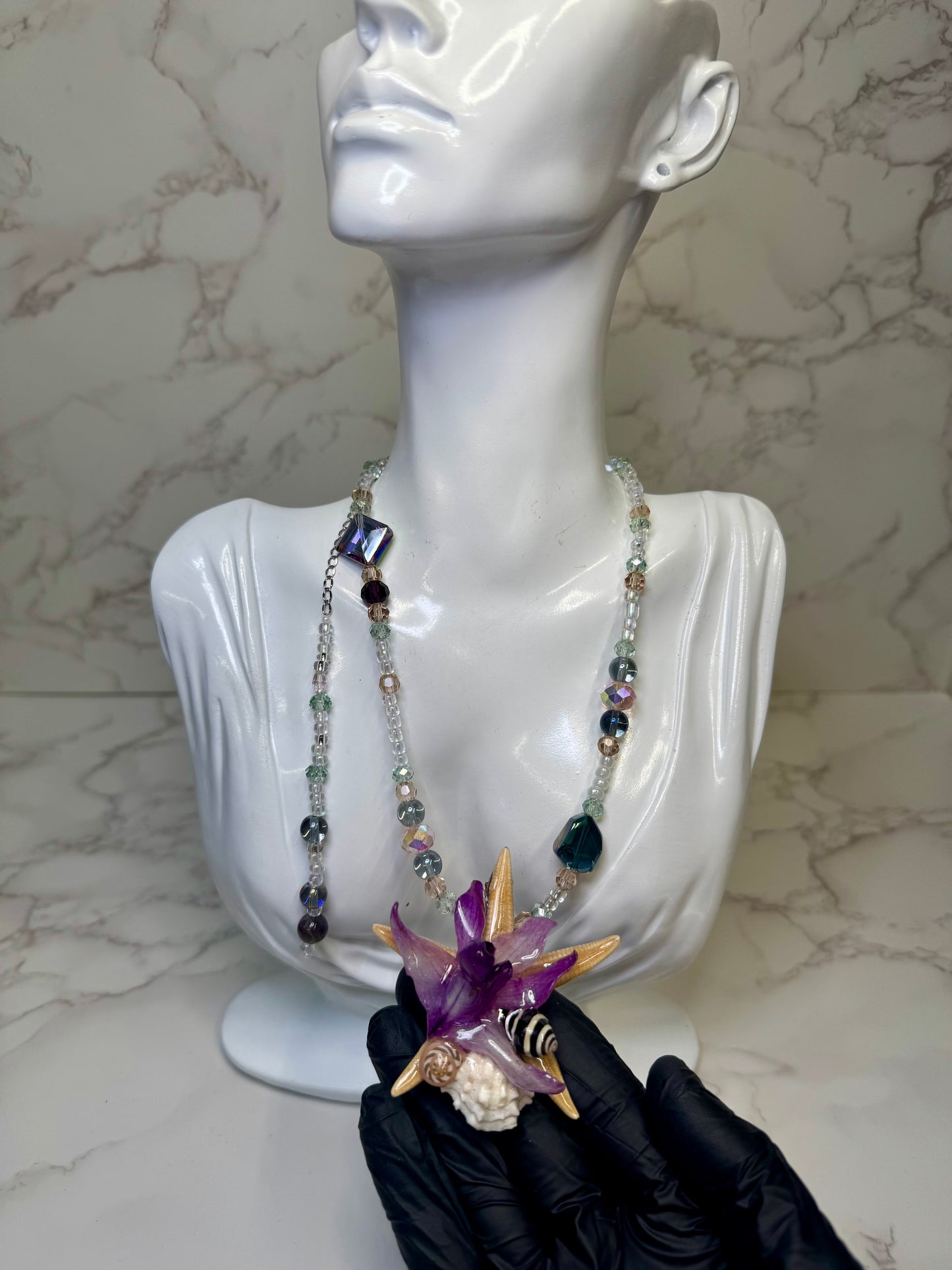 Amelia Real Starfish & Preserved Flower Necklace | Convertible Hair Clip | Handmade Ocean & Botanical Jewelry