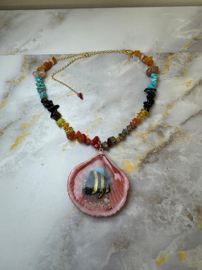 Spadefish With Colorful Glass Crystals Necklace Resin‑Encased Shell Collection Shell Necklaces, Epoxy Resin Necklace