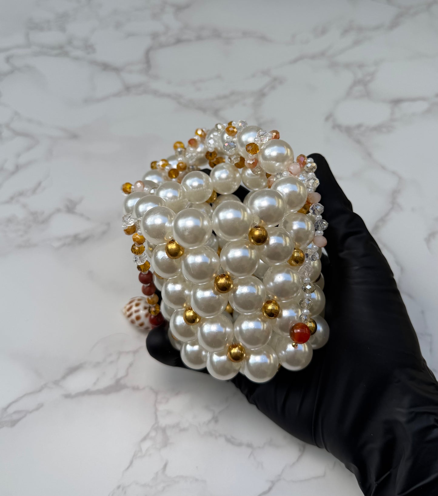 Terra-Pearl & Gold Seashell Charm Purse