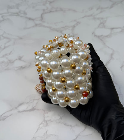 Terra-Pearl & Gold Seashell Charm Purse