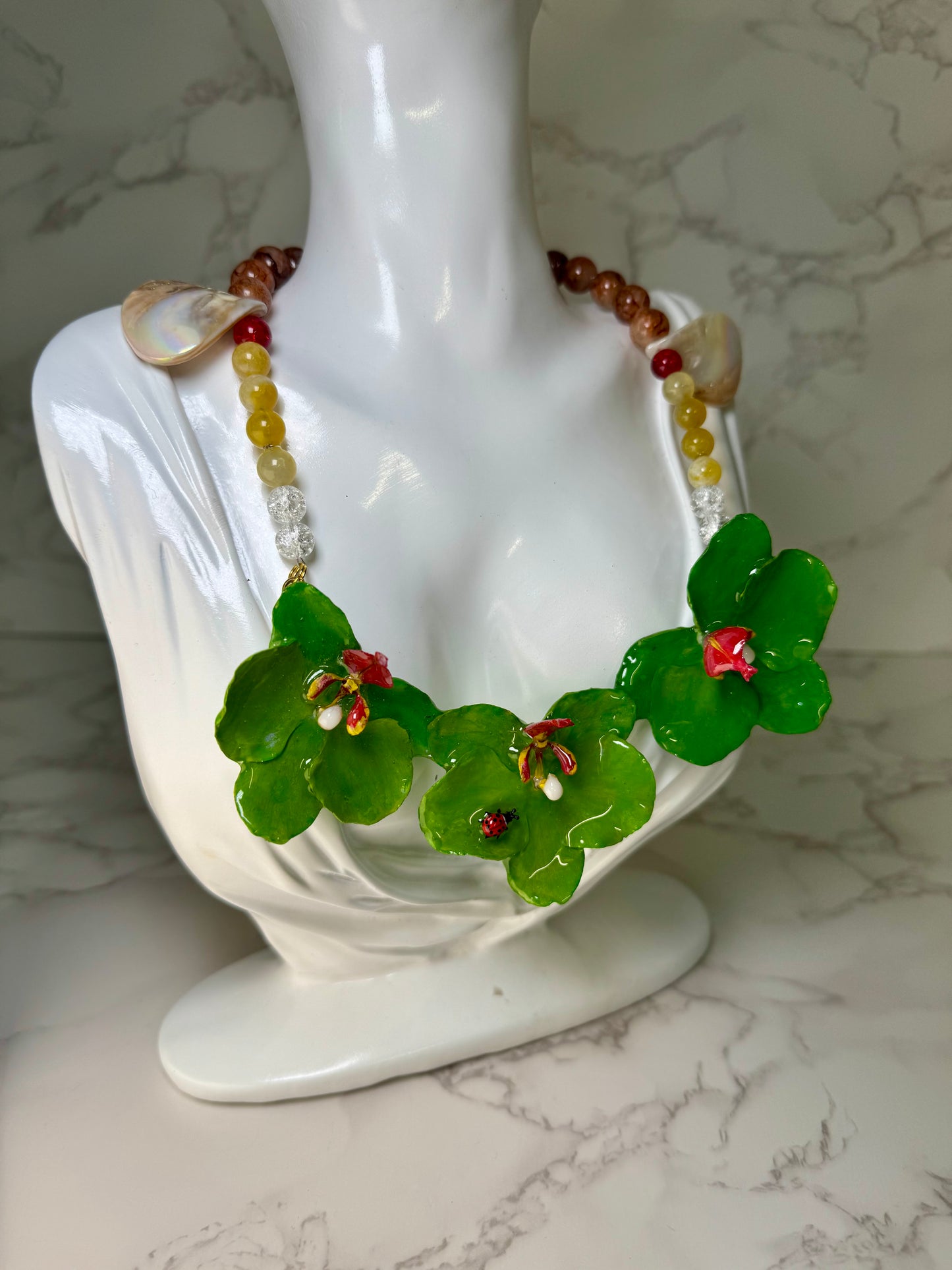 Three Green Orchids Necklace- Real Orchid Necklace – Natural Flower Preserved in Resin