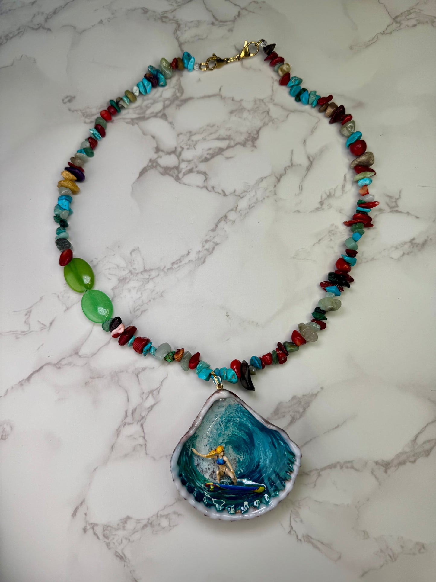 The lone Surfer Shell Necklace - Encapsulated in Real Shell with UV Resin