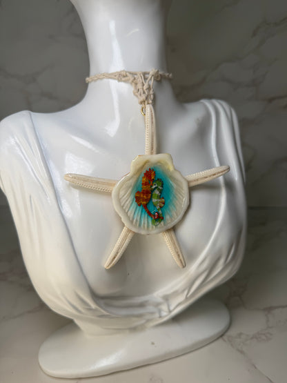 Starfish & Seahorses Ocean Pendant – Real Shell Encapsulated in UV Resin