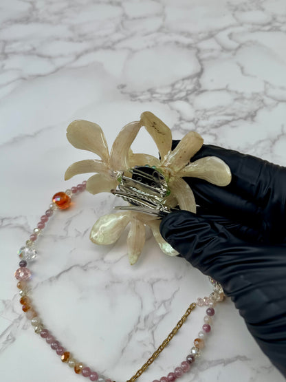 Blushing Ivory Trinity Orchids Triple Mini Orchid Flower Jewelry – Necklace, Hair Clip & Brooch | Handmade Floral Jewelry