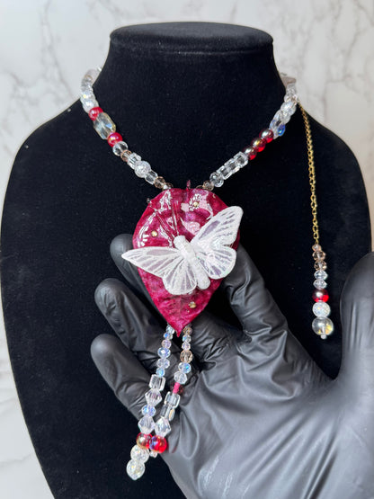 Mini Real Poinsettia Leaf Butterfly Necklace | Handmade Botanical Jewelry | Preserved Nature Art