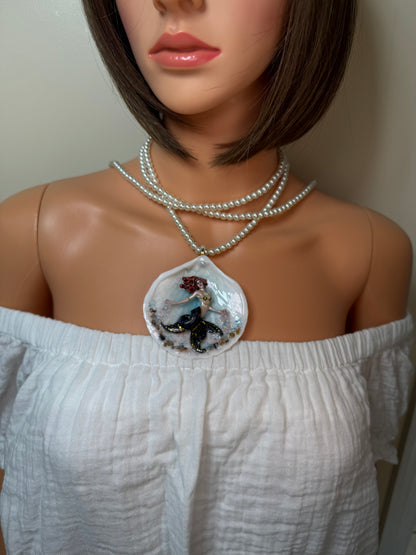 Wednesday Ocean Mermaid Necklace | Handmade Seashell Jewelry | Brass Shell Accents | One-of-a-Kind Coastal Art