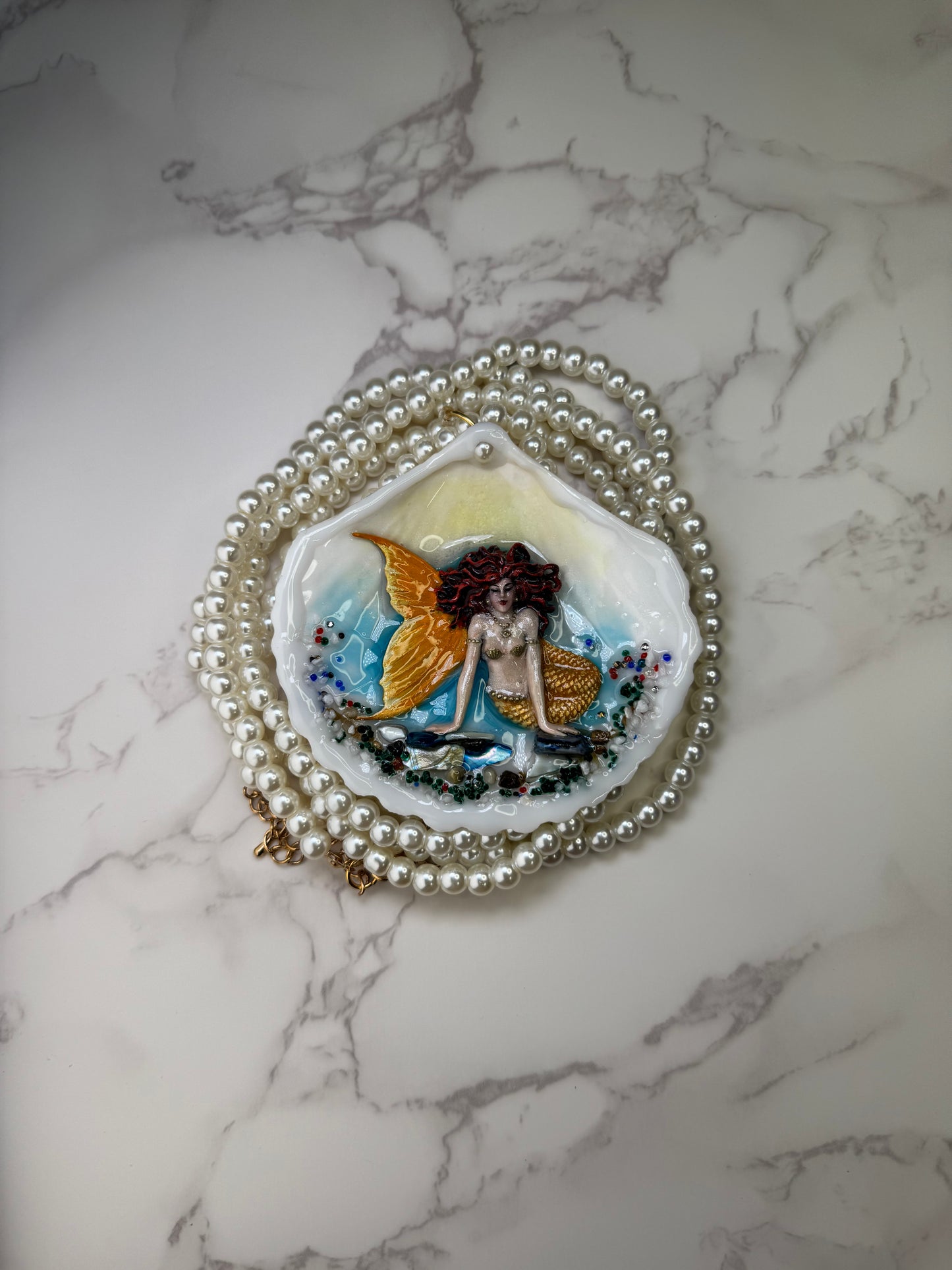 Alisea Mermaid Sea Shell Necklace  – Mermaid in Shell with UV Resin