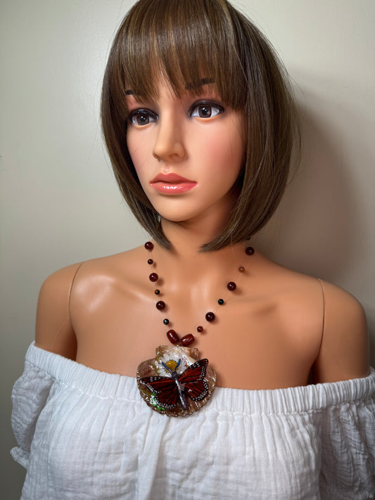 Moonlit Tide Natural Seashell Butterfly Necklace | Handmade Coastal Jewelry | UV Resin Ocean Art