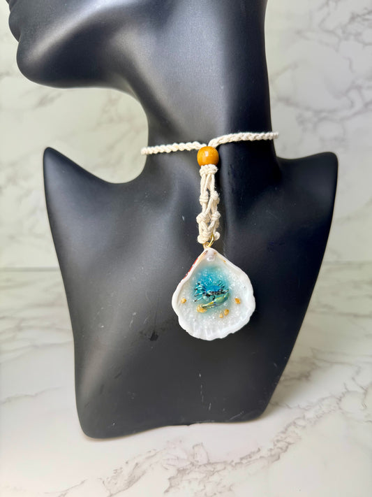 Small Blue Crab Shell Necklace - Encapsulated in Real Shell with UV Resin