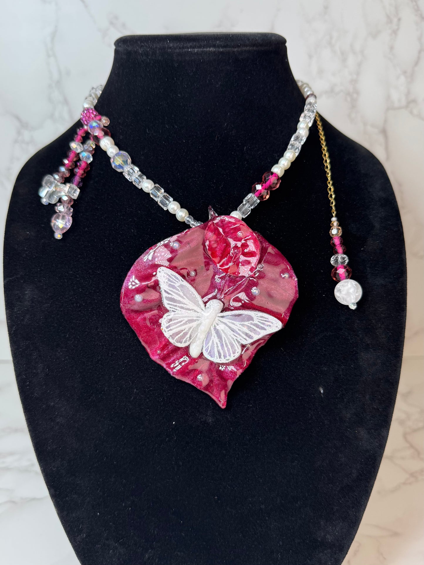 Medium Real Poinsettia Leaf Butterfly Necklace | Handmade Botanical Jewelry | Preserved Nature Art