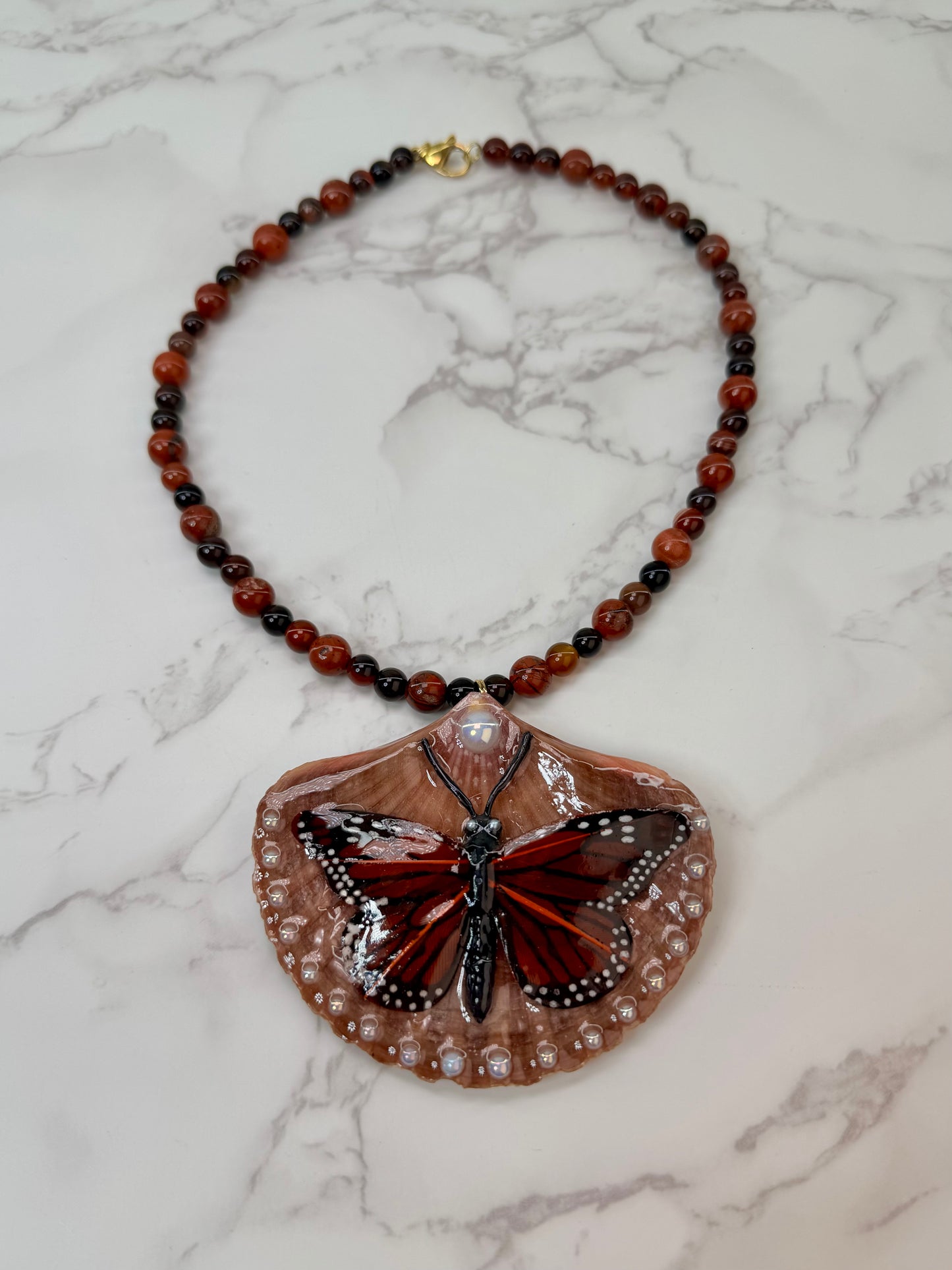 First Flight Natural Seashell Butterfly Necklace | Handmade Coastal Jewelry | UV Resin Ocean Art