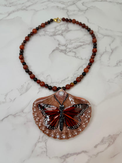 First Flight Natural Seashell Butterfly Necklace | Handmade Coastal Jewelry | UV Resin Ocean Art