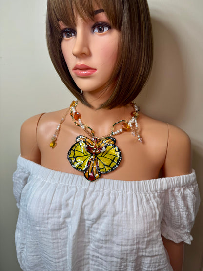 Wings of Transformation Real Orchid Butterfly Necklace | Hand Painted Flower Jewelry | Botanical Resin Art Pendant