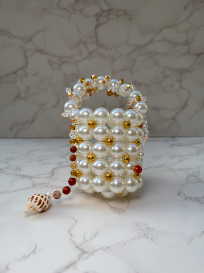 Terra-Pearl & Gold Seashell Charm Purse