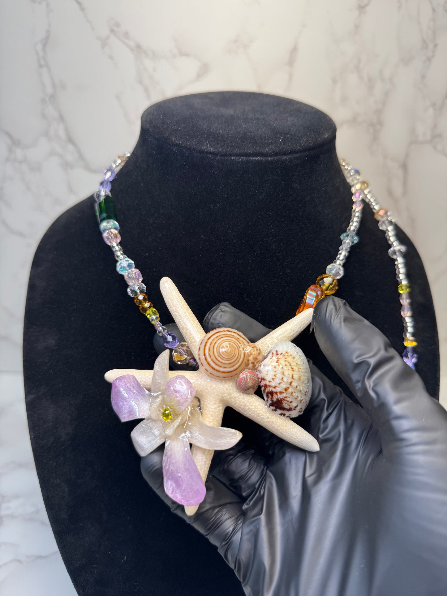 February Real Starfish & Preserved Flower Necklace | Convertible Hair Clip | Handmade Ocean & Botanical Jewelry