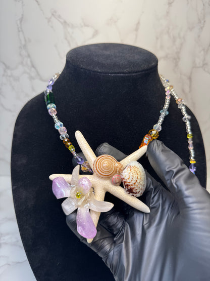 February Real Starfish & Preserved Flower Necklace | Convertible Hair Clip | Handmade Ocean & Botanical Jewelry