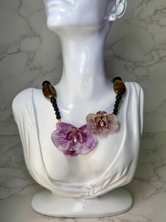 Double Purple Orchid Necklace - Real Orchid Necklace – Natural Flower Preserved in Resin
