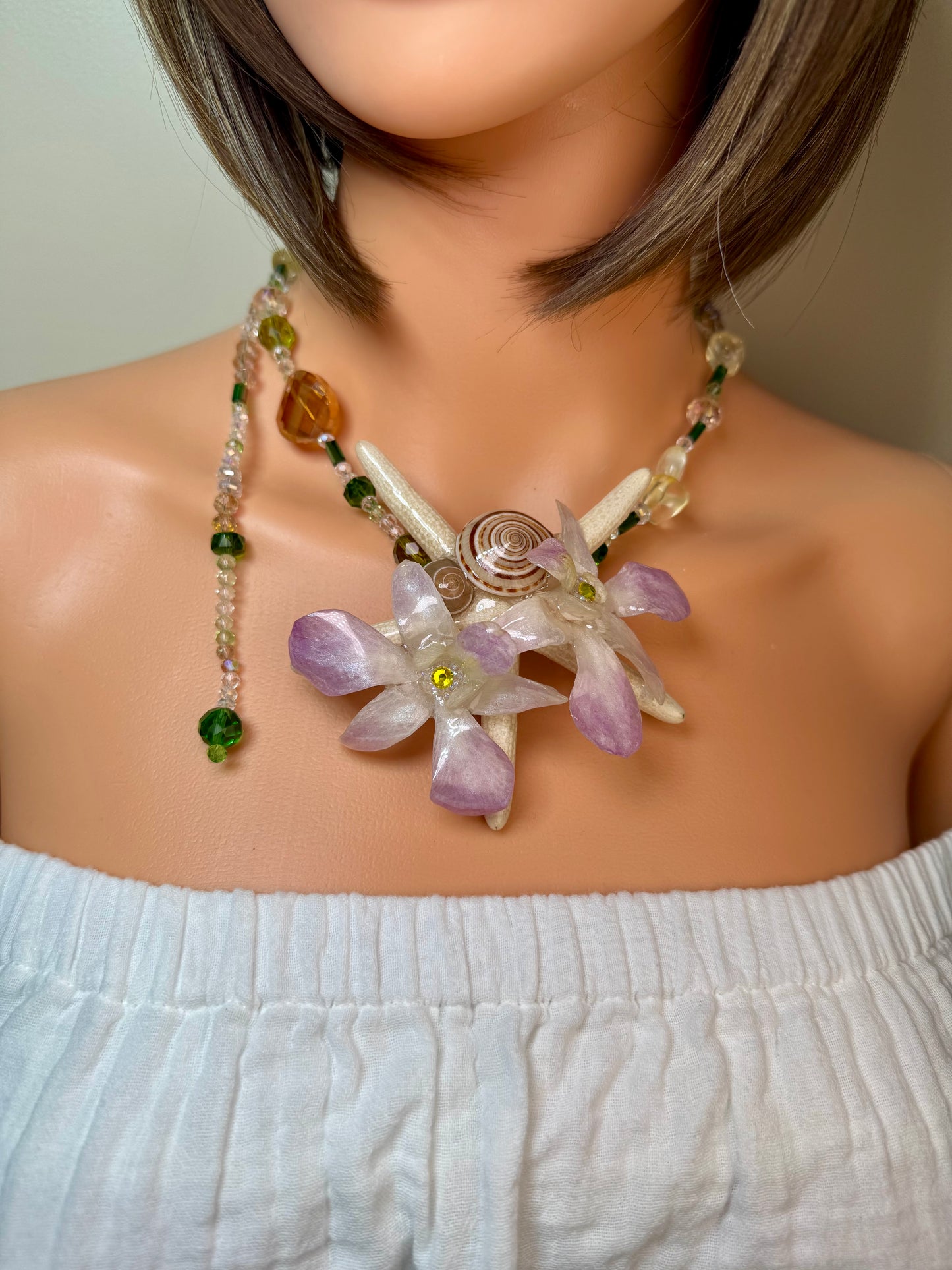 May Real Starfish & Preserved Flower Necklace | Convertible Hair Clip | Handmade Ocean & Botanical Jewelry