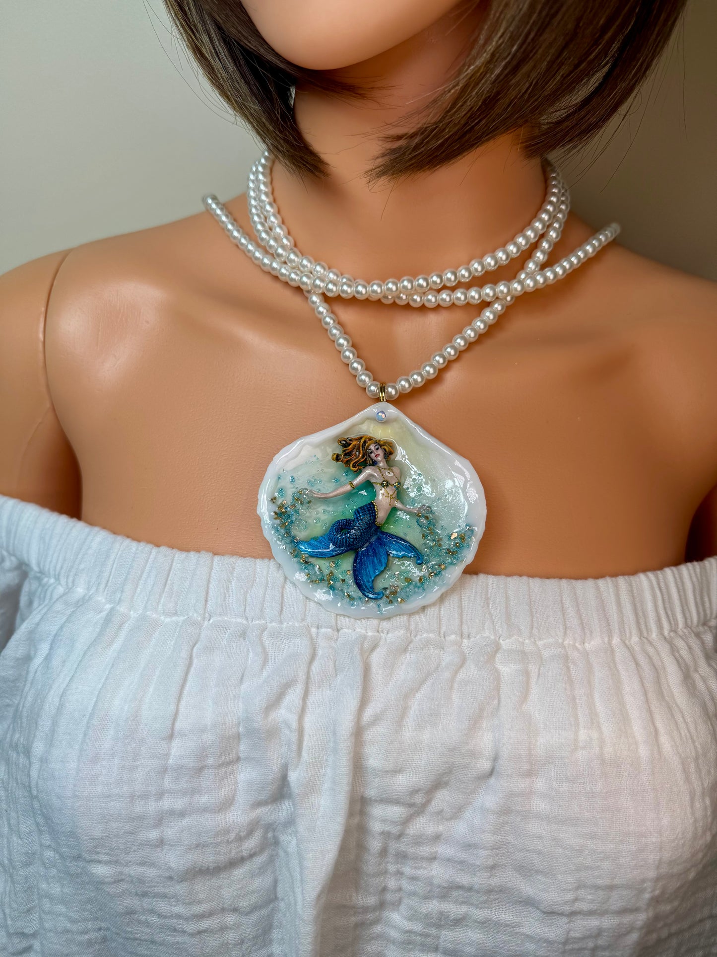 Friday Ocean Mermaid Necklace | Handmade Seashell Jewelry | Brass Shell Accents | One-of-a-Kind Coastal Art