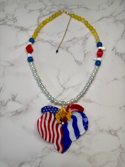 Cuban American Orchid Necklace Real Orchid Necklace with Cuban and American Flag – Preserved in UV Resin