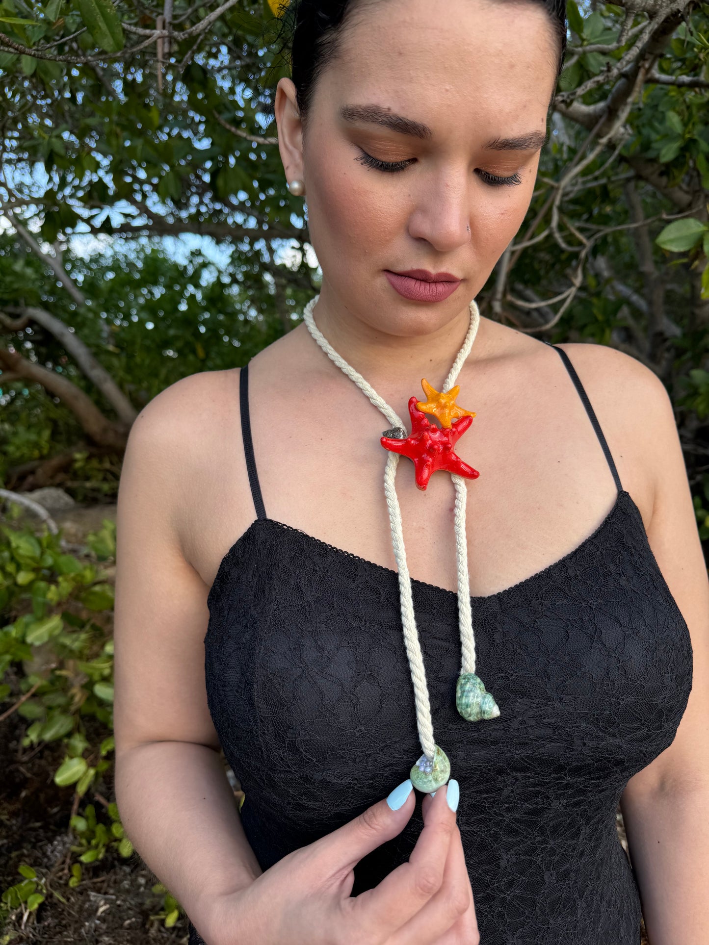 Coral Starfish Rope Necklace