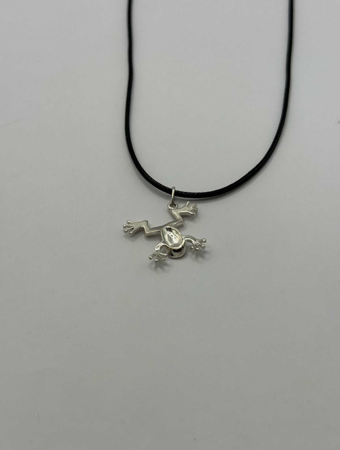 Mini Hanging Tree Frog Necklace Crafted in 925 Sterling Silver, 3D Pendant Jewelry Gift for Women, Handmade in USA, with Black Waxed Cord