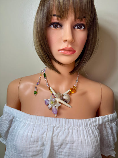 February Real Starfish & Preserved Flower Necklace | Convertible Hair Clip | Handmade Ocean & Botanical Jewelry