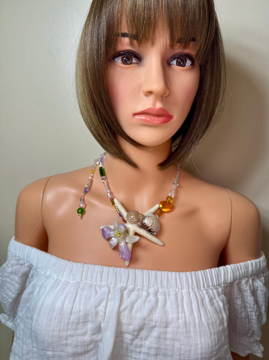 February Real Starfish & Preserved Flower Necklace | Convertible Hair Clip | Handmade Ocean & Botanical Jewelry