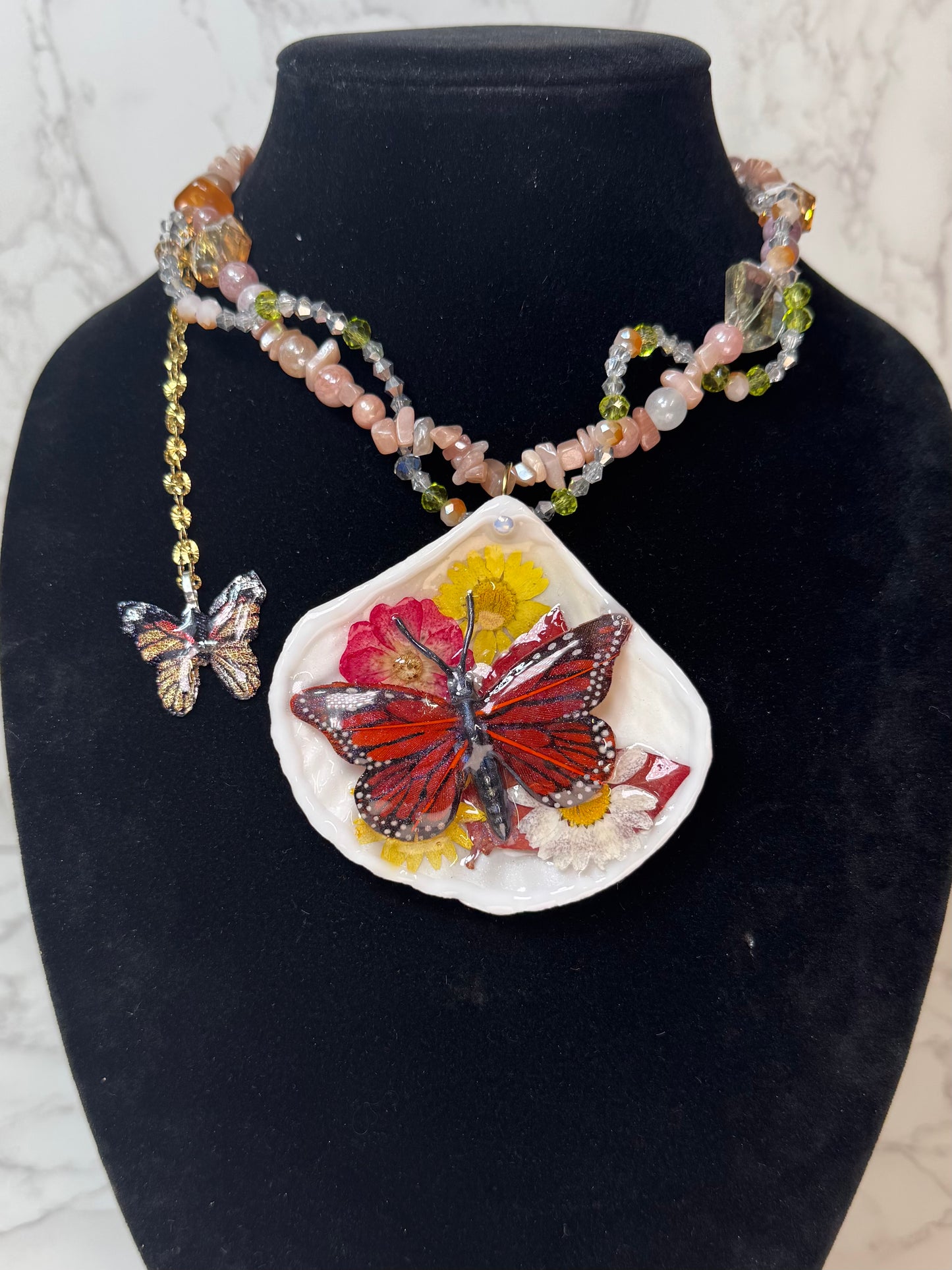 Celestial Breeze Natural Seashell Butterfly Necklace | Handmade Coastal Jewelry | UV Resin Ocean Art
