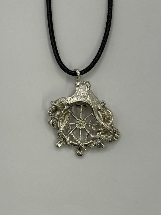 Octopus Wrapped on a Ships' Wheel Necklace, 925 Sterling Silver