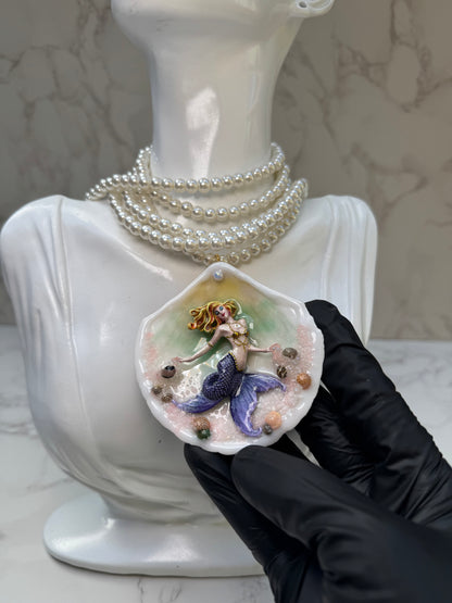 Tuesday Ocean Mermaid Necklace | Handmade Seashell Jewelry | Brass Shell Accents | One-of-a-Kind Coastal Art
