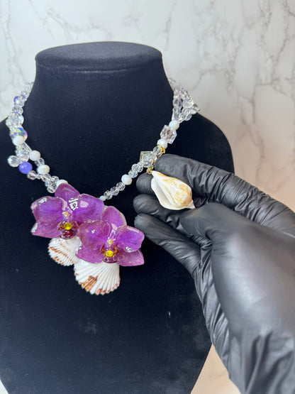 Double Purple Orchid Necklace - Real Orchid Necklace – Natural Flower Preserved in Resin