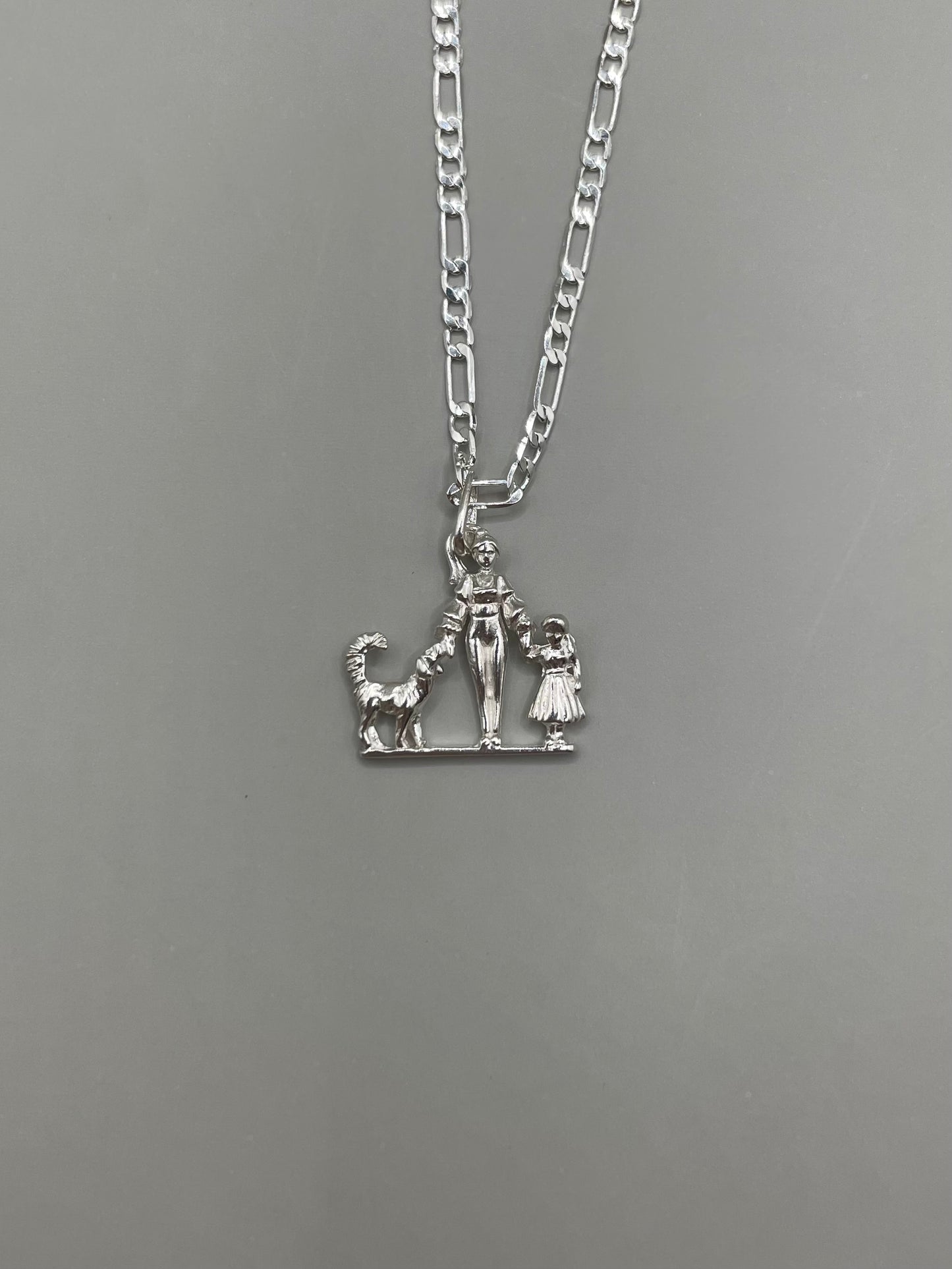 Mom, Daughter, and dog Necklace, 925 Sterling Silver