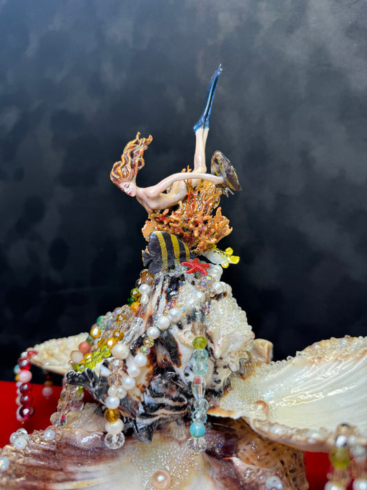 Natural Seashell Jewelry Box | Handmade Coastal Decor with Metal Pieces and Freshwater Pearls